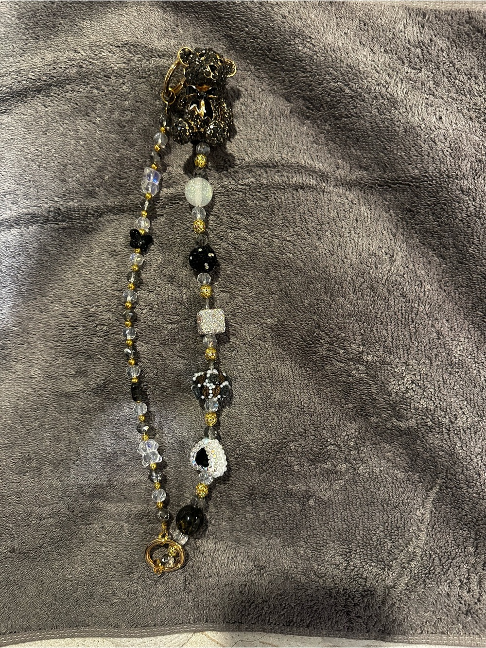 Gold and Black Beaded Teddy Charm Necklace - Designer-Inspired Women Jewelry
